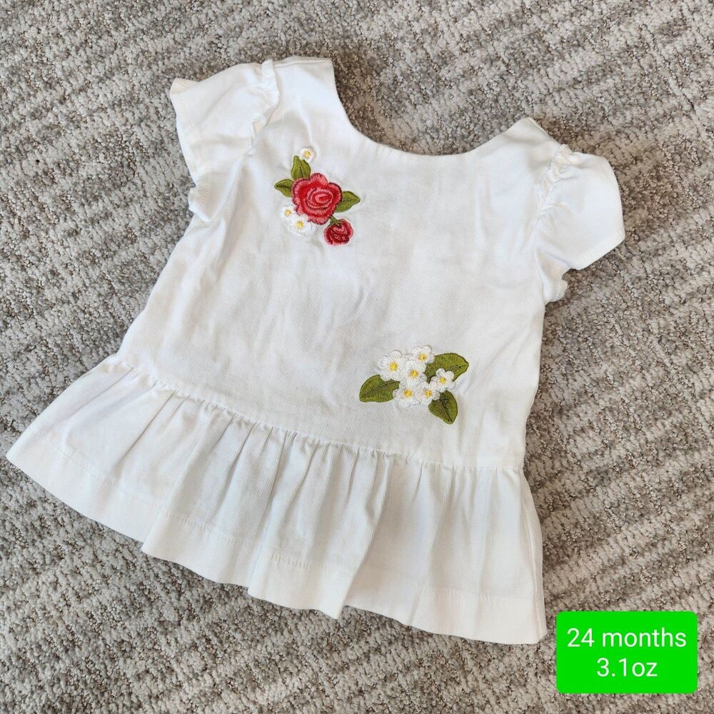 Mayoral short sleeve applique white ruffle tunic top size 24 months